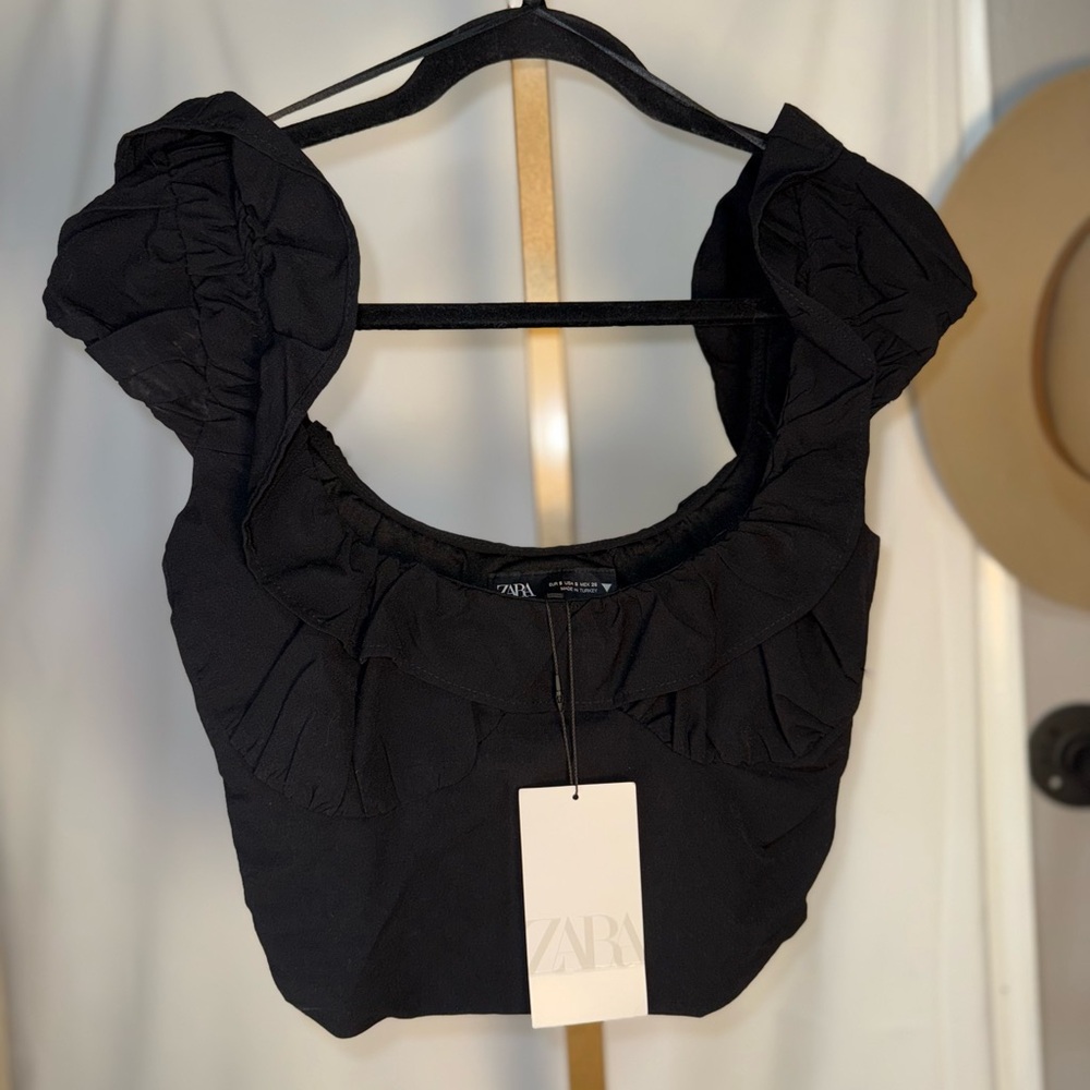Zara Elegant Black Ruffled Blouse